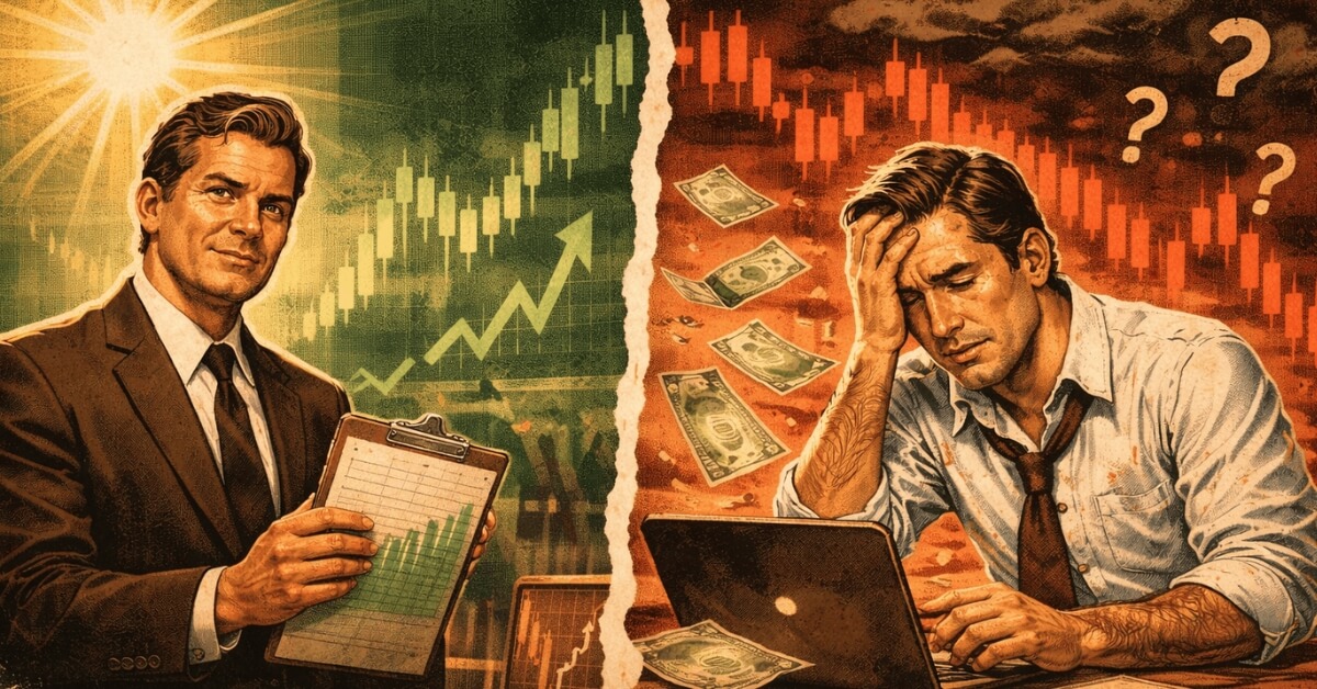 Disciplined trader vs emotional trader illustration highlighting trading psychology and risk management.